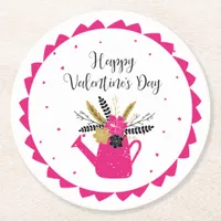 Floral Watering Can Valentine ID735 Round Paper Coaster