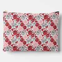 Doodle Art Red Pink Roses Hearts Valentine's Large Accessory Pouch