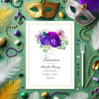 Mardi Gras Purple and Hot-Pink Floral Quinceañera Invitation