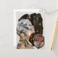Woman in Night City Collage Stop Enjoy Your Life  Postcard