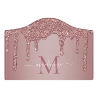 Chic Rose Gold Glitter Drips Monogram Door Sign