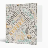 Coffee on Burlap Word Cloud Teal ID283 Binder