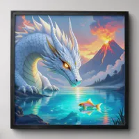 Surreal White Dragon and Gold Fish Peel And Stick Photo Tile