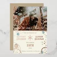 Ivory Snowflake Winter Wonderland Save the Date Foil Invitation