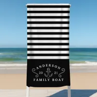 Family Boat Nautical Anchor Personalized Black Beach Towel