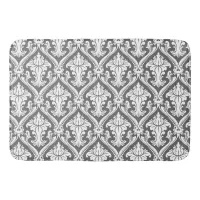 Dark Gray and White Baroque Damask Pattern Bath Mat