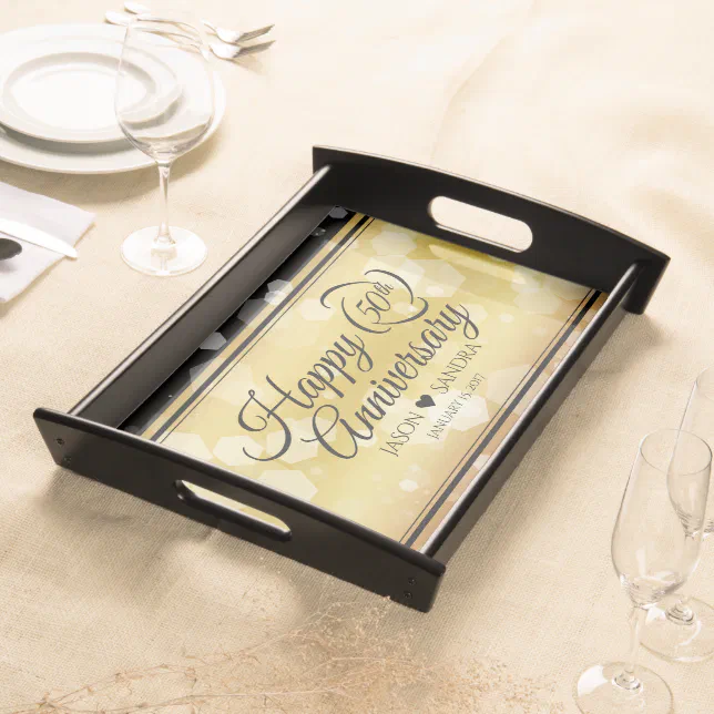 Elegant 50th Golden Wedding Anniversary Serving Tray