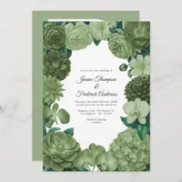 Sage Green Floral Photo and QR Code Wedding Invitation
