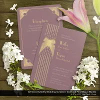 Art Deco Butterfly Pink and Gold Wedding  Invitation