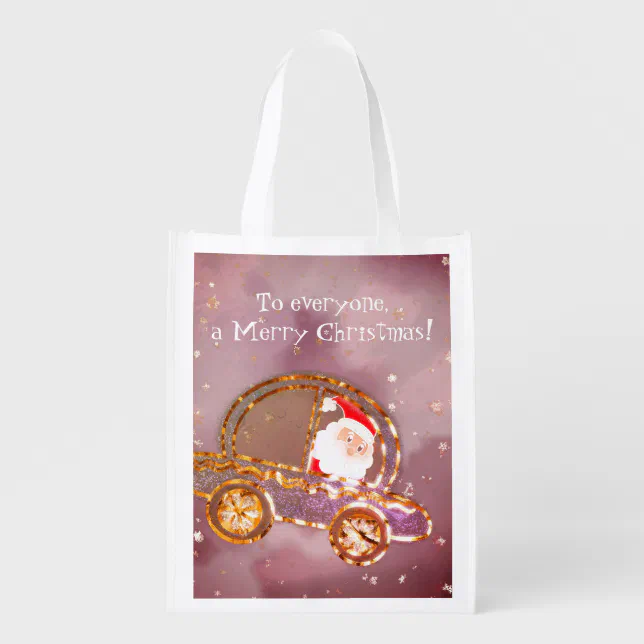 Santa in his car at Christmas Grocery Bag