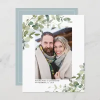 Budget Blue Eucalyptus Wedding Photo Save the Date