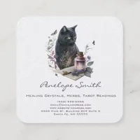 Watercolor Cat With Book of Spells and Candle Square Business Card