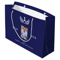 Father Best dad ever navy blue white names photo Large Gift Bag