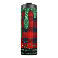 *~* QR SWAG  Rustic Christmas Green Glitter Plaid  Thermal Tumbler