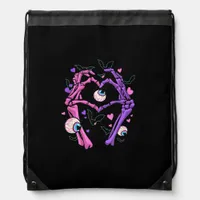 Heart Skeleton Hands Halloween Pastel Goth Eyeball Drawstring Bag