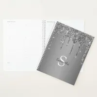 Silver Glitter Sparkle Drip Foil Monogram Name Planner