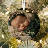 Personalized Baby Photo Merry & Bright Metal Ornament