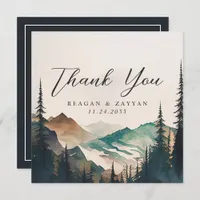Watercolor Mountains Pine Forest Wedding  Thank You Card