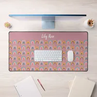 Custom Pink Rainbow Pattern Kid's Desk Mat