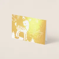 Vintage Winter Deer Christmas Greetings Foil Card