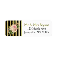 Black and Gold Striped Rose Return Address Label