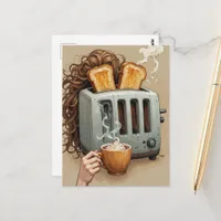 Surreal Breakfast Woman Toaster Head with Coffee Postcard