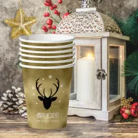 Deer Antlers Silhouette & Snowflakes Gold ID861 Paper Cups