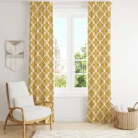 Gold Mustard Moroccan Quatrefoil Trellis Blackout Curtains