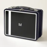 Contemporary Modern Black Minimalist Monogrammed Metal Lunch Box