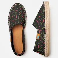 Funky Green and Red Chilli Peppers Pattern Black Espadrilles