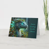 Magical Turquoise Christmas Dragon Holiday Card