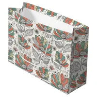 Floral Abstract Doodle Art Style Peach Green Beige Large Gift Bag