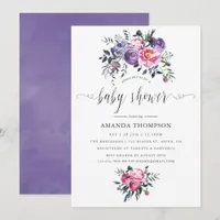 Plum and Pink Watercolor Floral Baby Shower Invitation