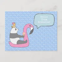 Hello Panda Flamingo Float Ice Cream Cute Postcard