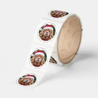 Custom Dog Photo Christmas Card Return Address  Classic Round Sticker