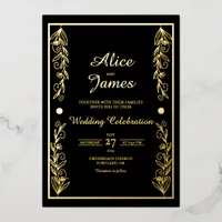 Thumbnail for Botanical Frame Elegant Black Gold Foil Wedding Invitation