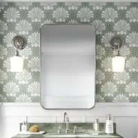 Sage Green and White Seashell Coastal Bathroom Wallpaper