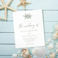 Budget Starfish Sage Green Script Wedding Invite Flyer