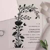 Modern Black Floral Butterfly Wedding Acrylic Invitations