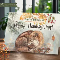 Rustic Watercolor Fox Happy Thanksgiving Card