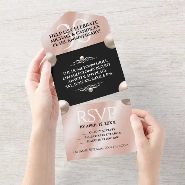 Elegant 30th Pearl Wedding Anniversary Celebration All In One Invitation