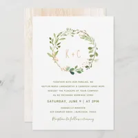 Greenery Wreath Wedding Invitations - Peach