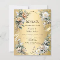 Gold yellow florals wedding vow renewal invitation