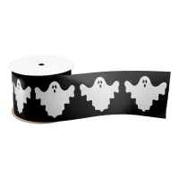 Cute White Ghosts Black Halloween Satin Ribbon