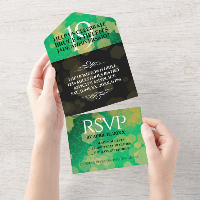 Elegant 19th Jade Wedding Anniversary Celebration All In One Invitation