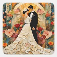 Gorgeous Bride and Groom Collage Square Sticker