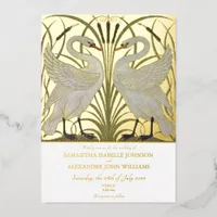 Elegant Walter Crane Swan Pair Romantic Wedding Foil Invitation