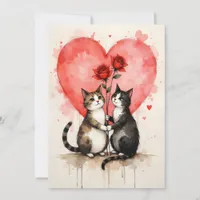 Whimsical Cats Valentine Hearts and Red Roses Card