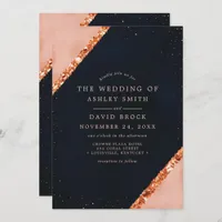 Copper Blush Navy Geometric Wedding Invitation