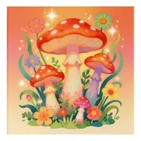 Cottage Core Mushrooms and Flowers Acrylic Print